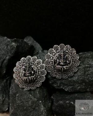 Ganesha Motif Oxidised Stud Earrings
