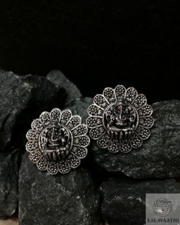 Ganesha Motif Oxidised Stud Earrings