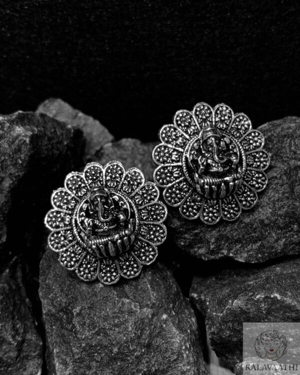 Ganesha Motif Oxidised Stud Earrings - Image 2