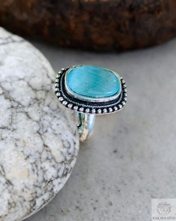 ribal-inspired turquoise oxidised ring with adjustable fit for all sizes