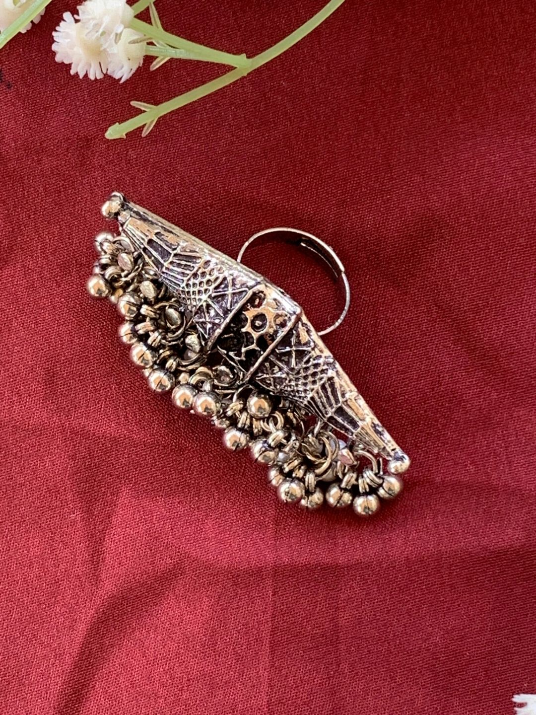 Oxidised Silver Ring with Ghungroo - Image 4