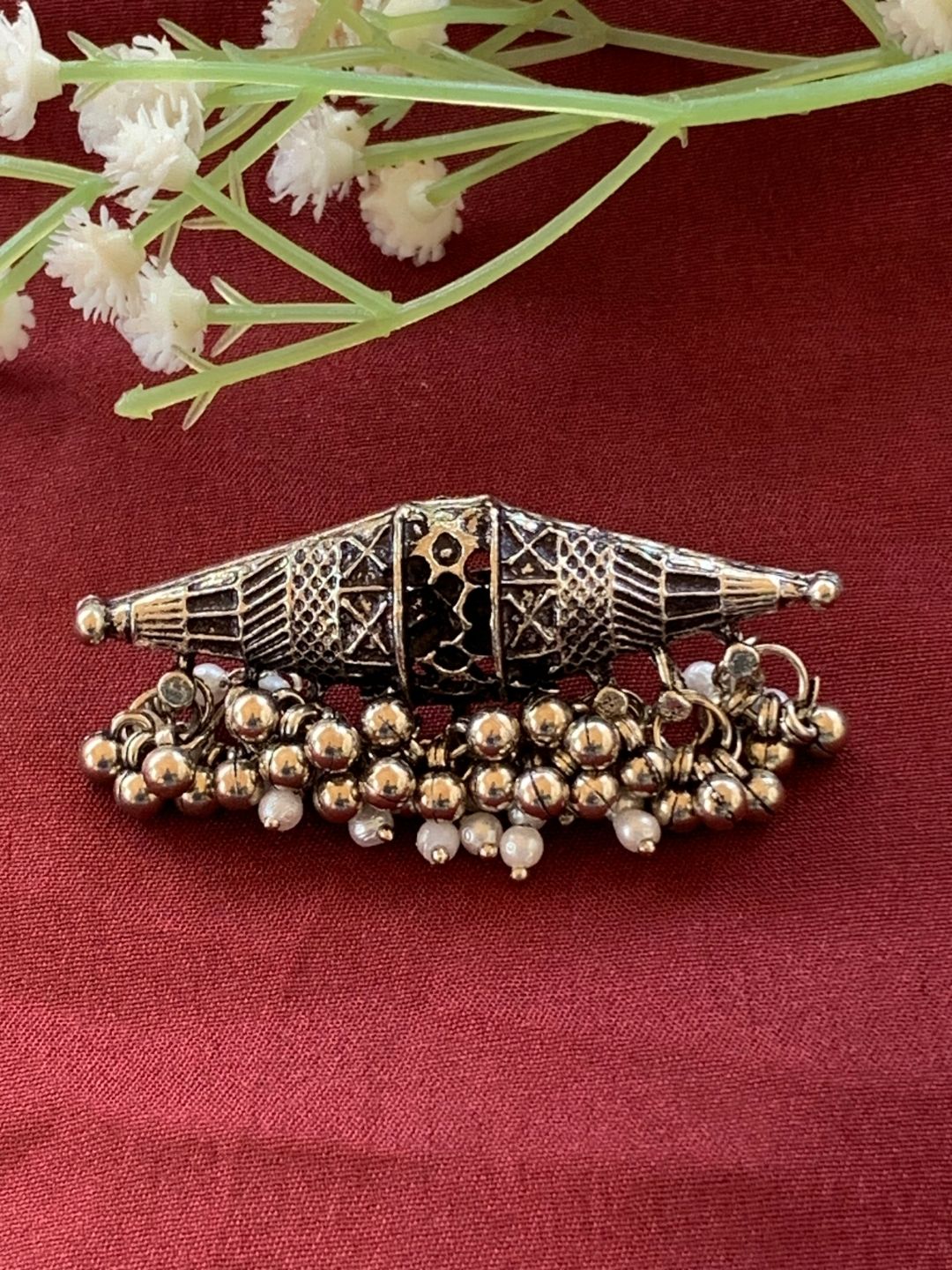 Oxidised Silver Ring with Beaded Detailing