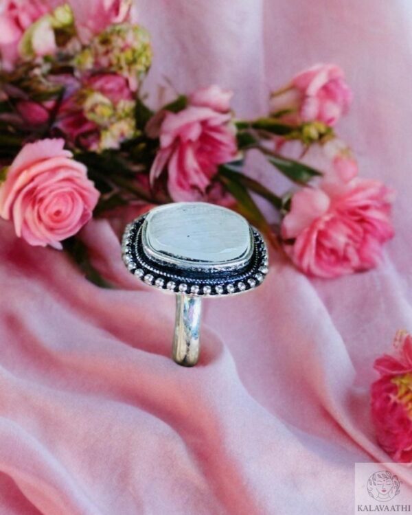 Elegant oxidised ring featuring a white rectangular stone, perfect for minimal and ethnic looks