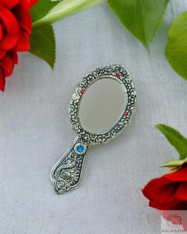 Antique-Style Floral Hand Mirror with Ornate Detailing - Image 3