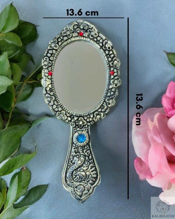 Antique-Style Floral Hand Mirror with Ornate Detailing - Image 2