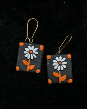 Handcrafted Terracotta Earrings with Floral Design for Women
