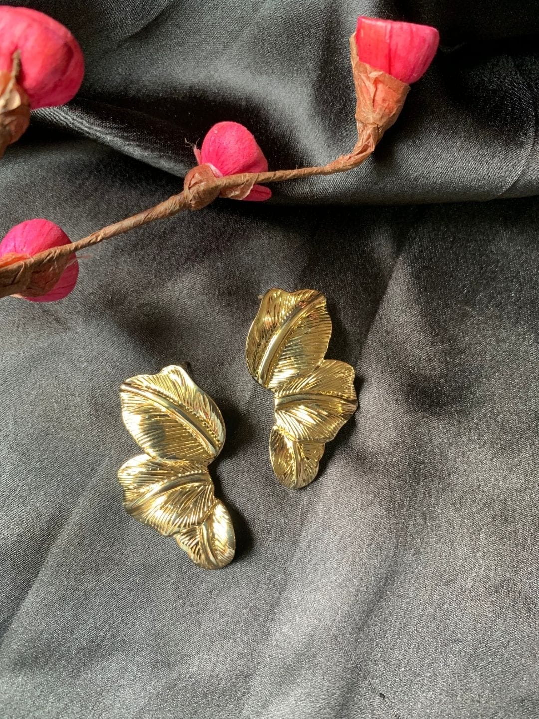 Golden Leaf Statement Earrings - Image 2
