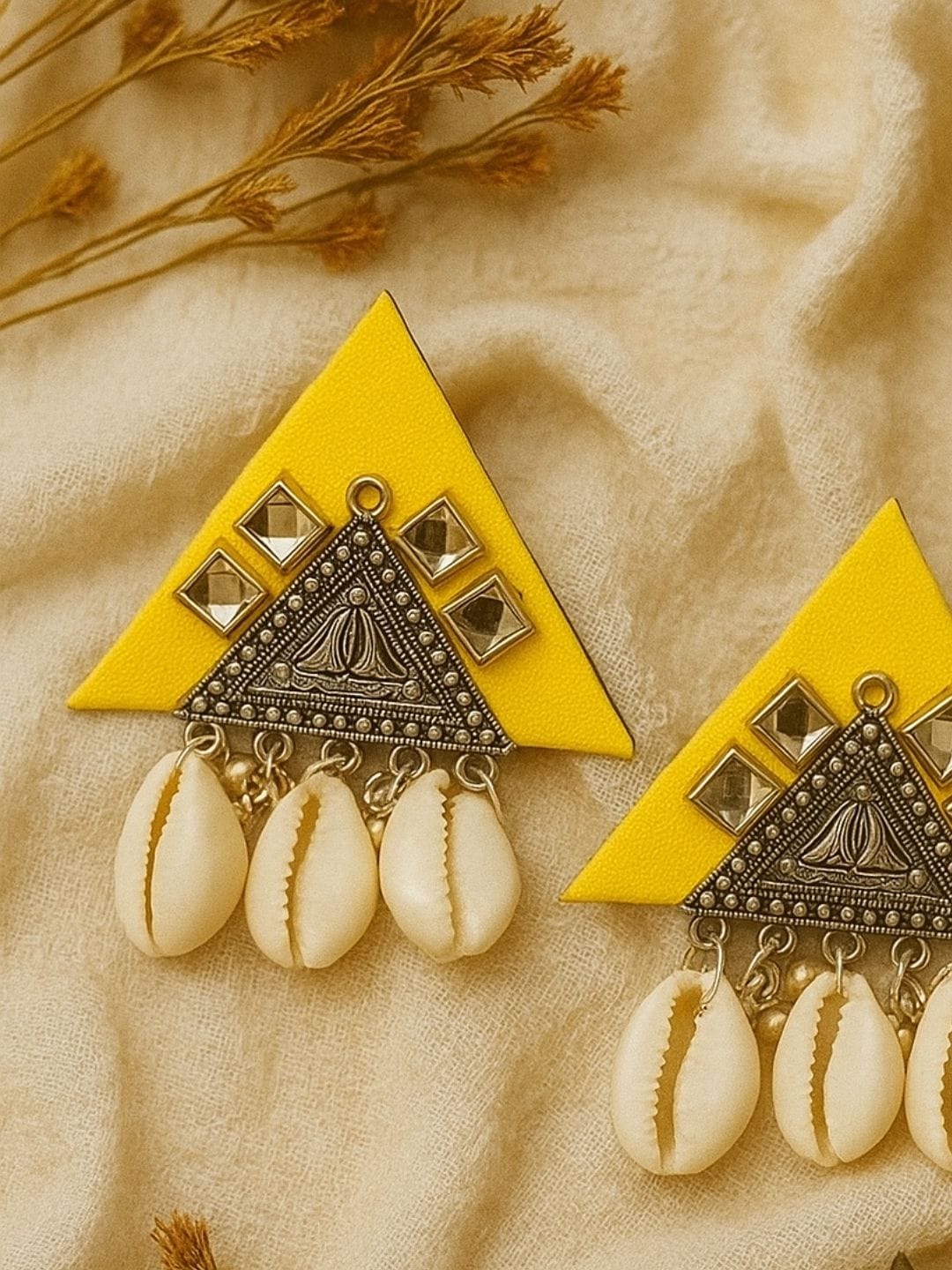 Lightweight Triangular Fabric Statement Earrings - Image 2