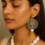 Handcrafted Round Fabric Earrings with Floral Design & Jhumka Drop