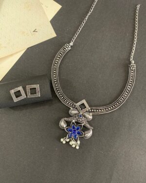 Blue Vintage Oxidised Necklace Set