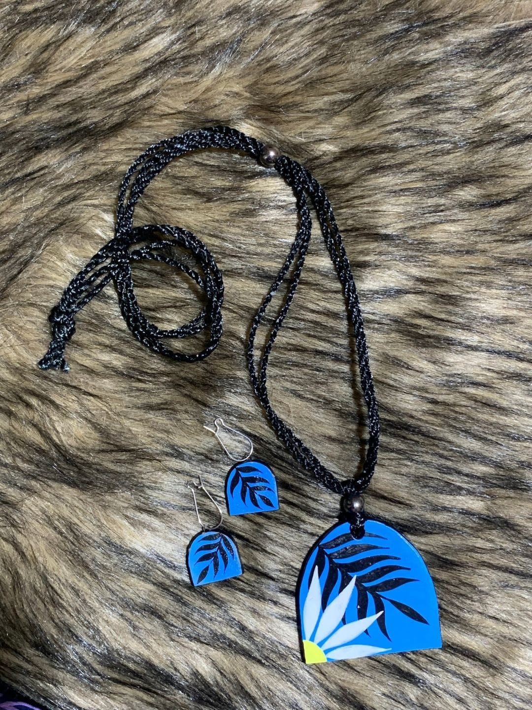 Blue Handpainted Floral Pendant Set - Image 2