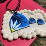 Blue Handpainted Floral Pendant Set