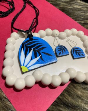 Blue Handpainted Floral Pendant Set