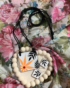 White & Orange Handpainted Pendant Set