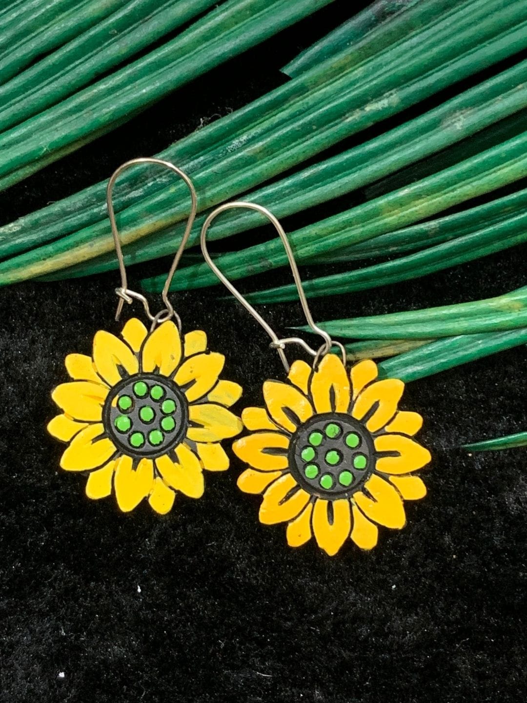 Yellow Sunflower Terracotta Earrings - Image 2