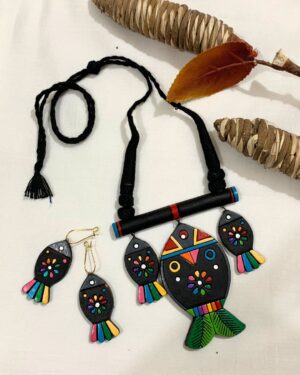 Handcrafted Multicolour Fish Motif Tribal Pendant Set