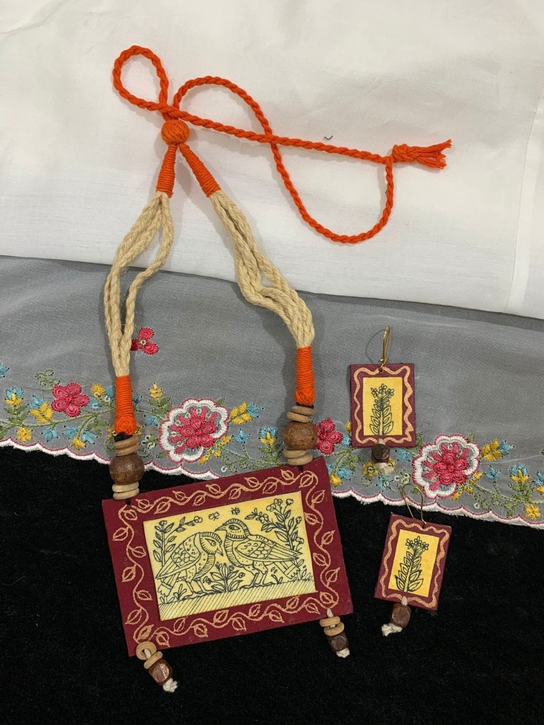 Rustic Lovebirds Madhubani Necklace Set