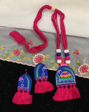 Handpainted Fabric Elephant Jewelry Set