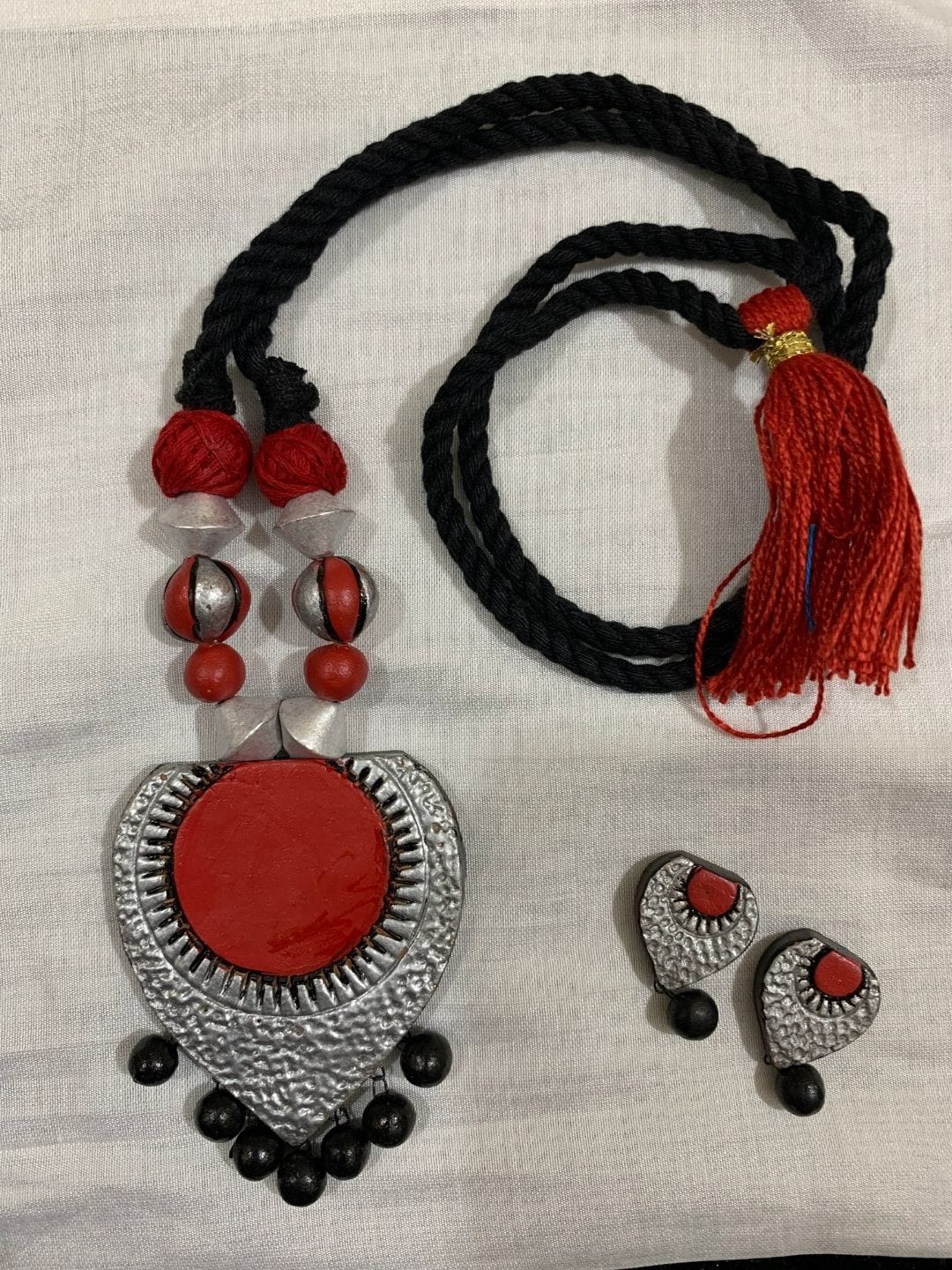 Boho chic terracotta necklace set