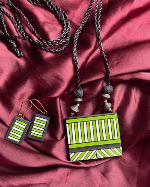 Green Stripes Handcrafted Necklace Set