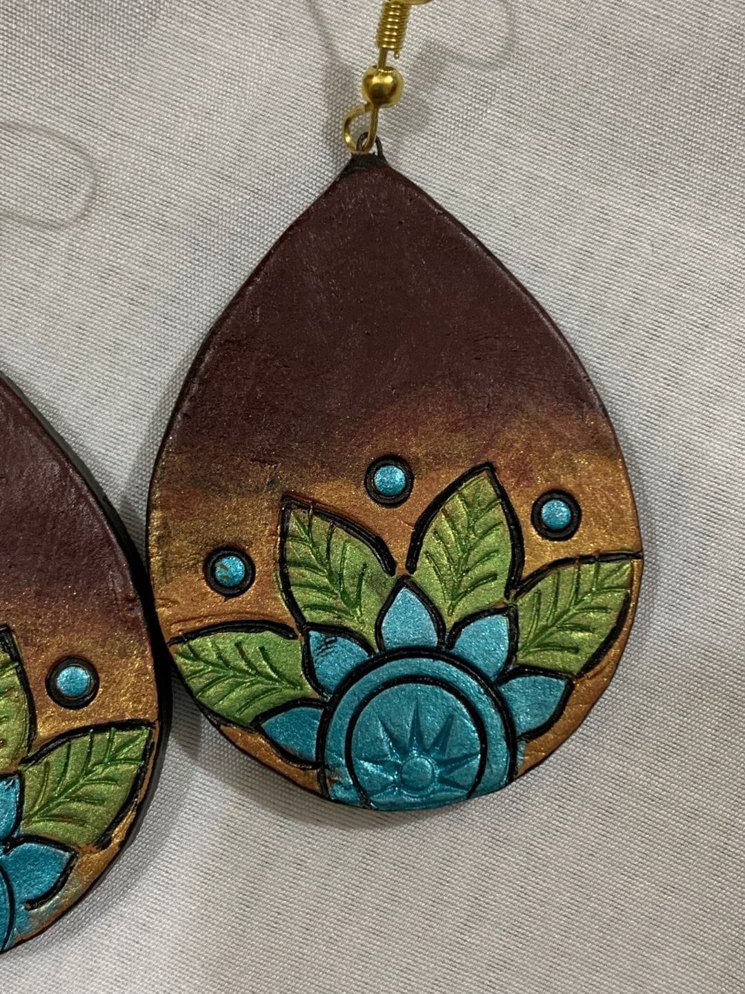 Terracotta Earrings with Motif & Leaf Design - Image 3