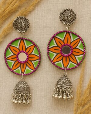 Hand Paint Fabric Earring with Oxidised Touch