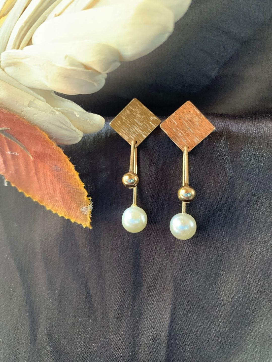 Geometric Pearl Drop Earrings - Image 2