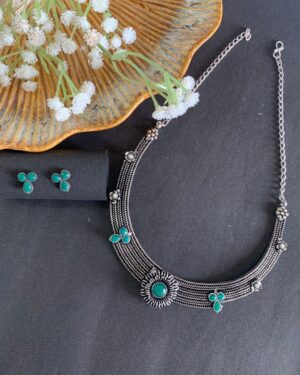 Oxidised necklace set with earing