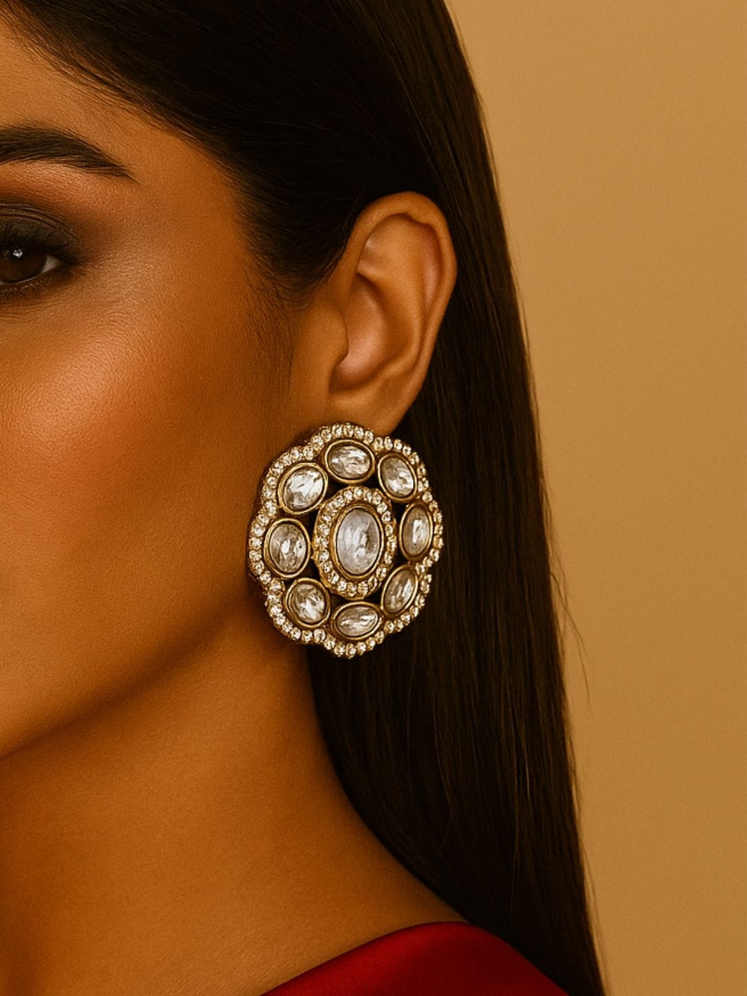 Royal Polki Kundan Statement Studs - Image 6