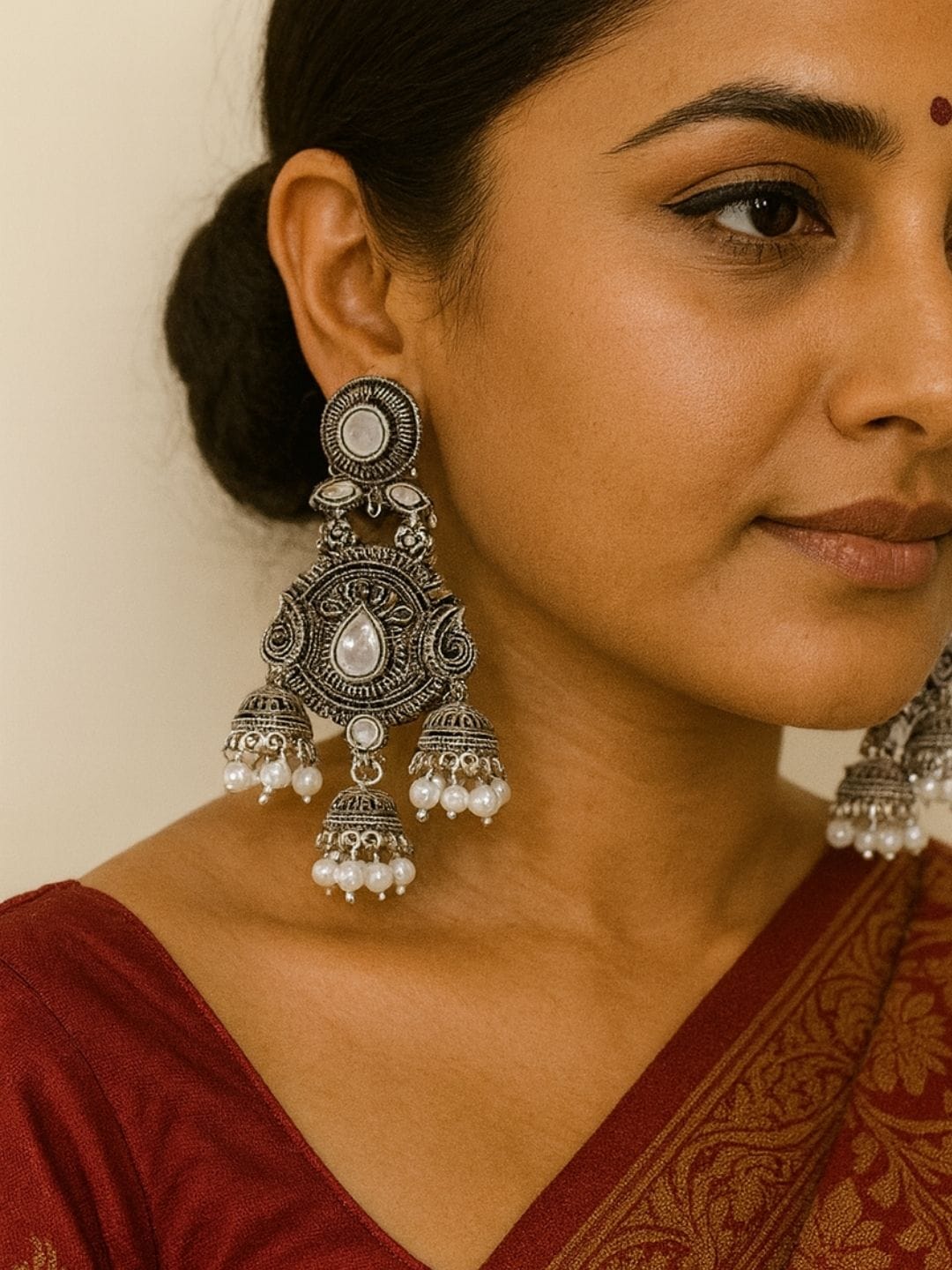 Round Filigree Jhumka Earrings - Image 4