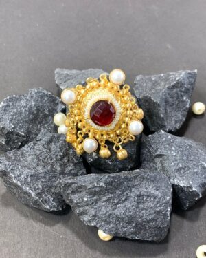 Kashmiri Pearl & Maroon Stone Ring