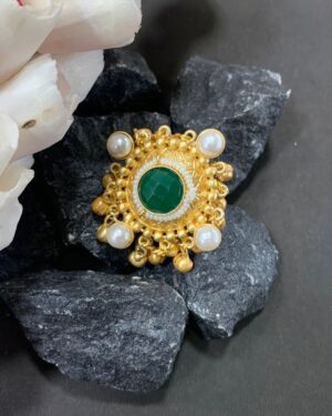 Kashmiri Green Stone Pearl Ring