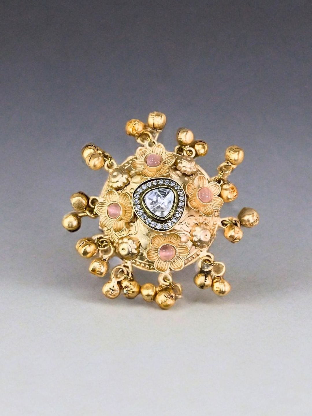 Kashmiri White Kundan Ghungroo Statement Ring - Image 2