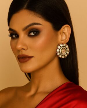 Pink Centre Kundan Studs