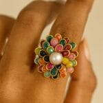 Multicolour Stone Floral Adjustable Ring