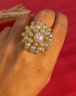 Pearl Stone Floral Adjustable Ring