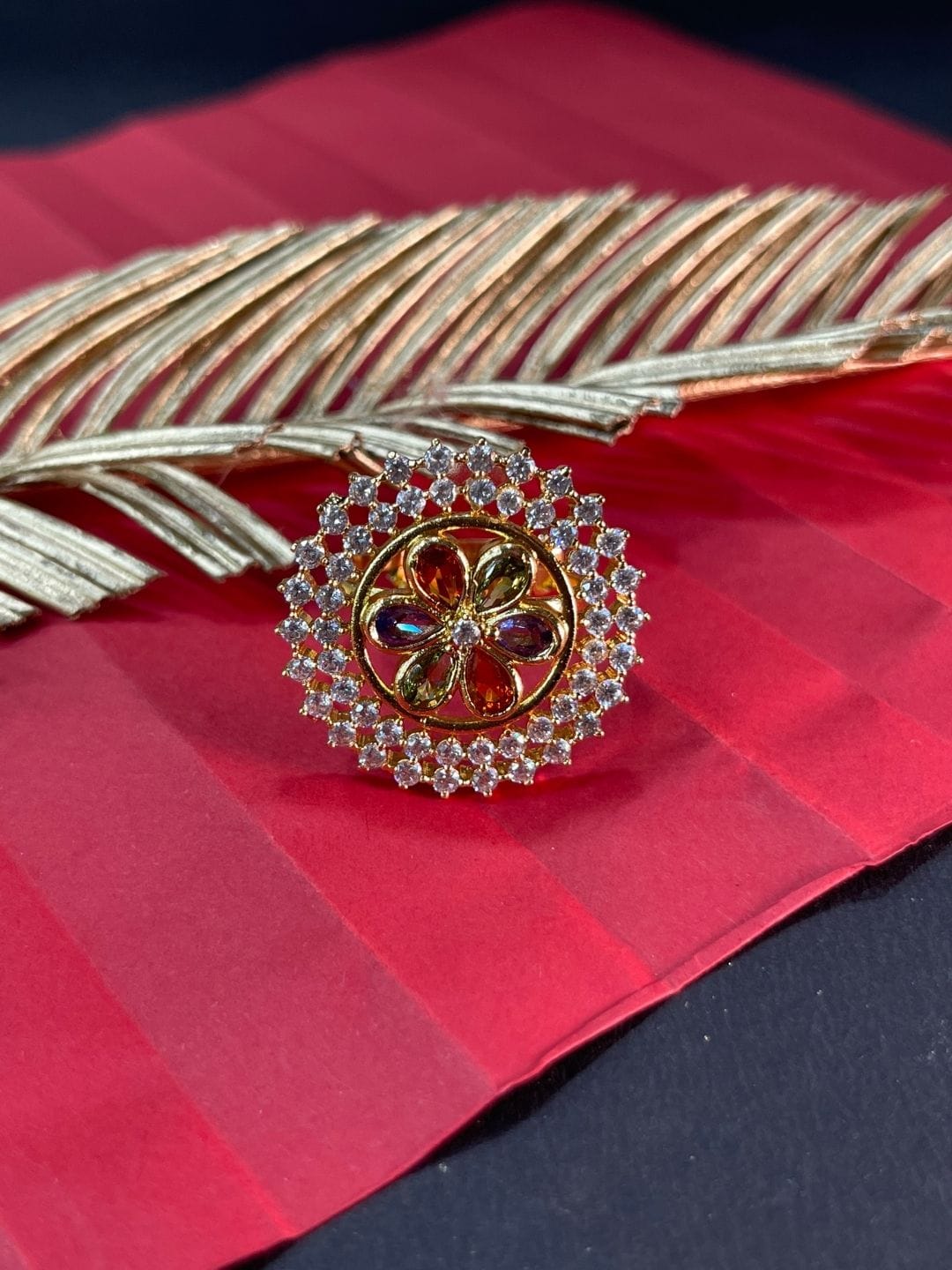 Multicolour Lotus Adjustable Ring - Image 3