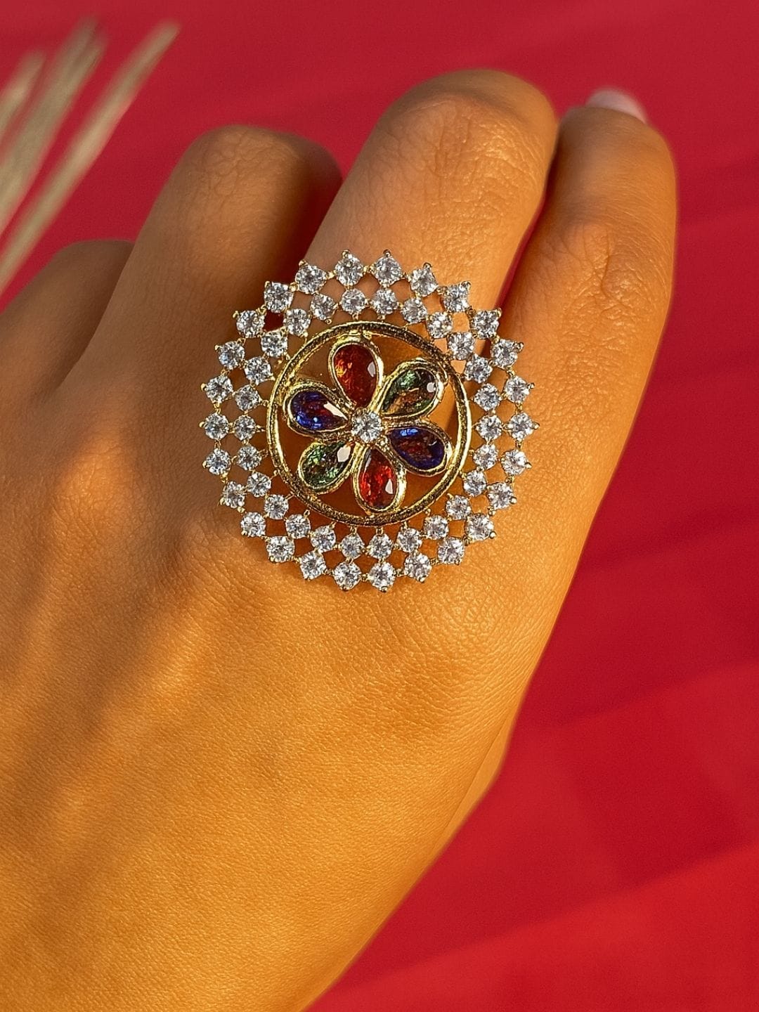 Multicolour Lotus Adjustable Ring - Image 4