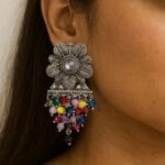 Oxidised Floral Multicolour Bead Earrings