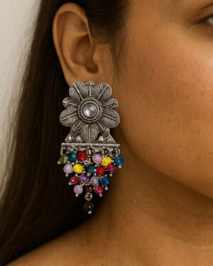 Oxidised Floral Multicolour Bead Earrings