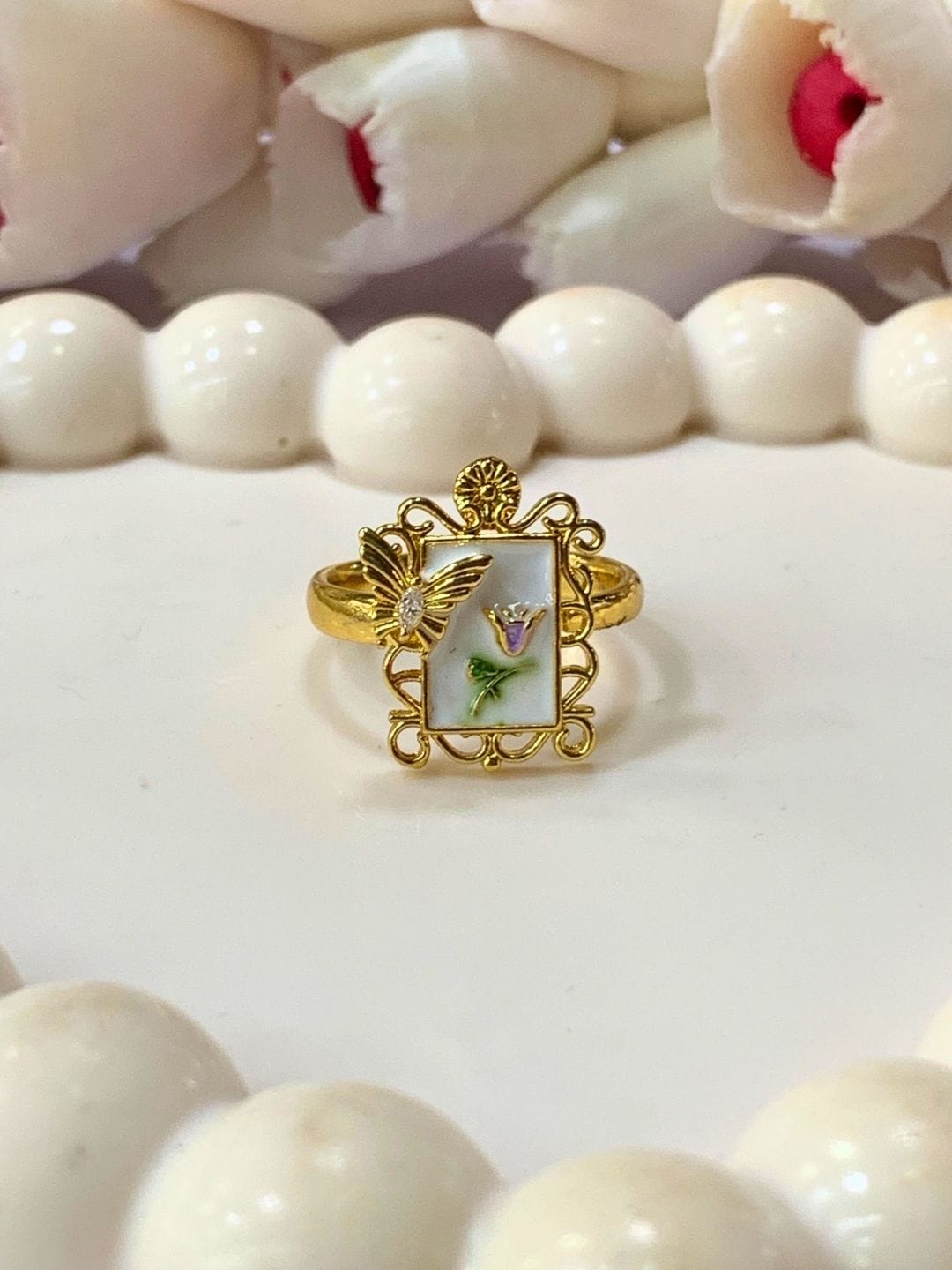 Hummingbird Floral Frame Ring - Image 2