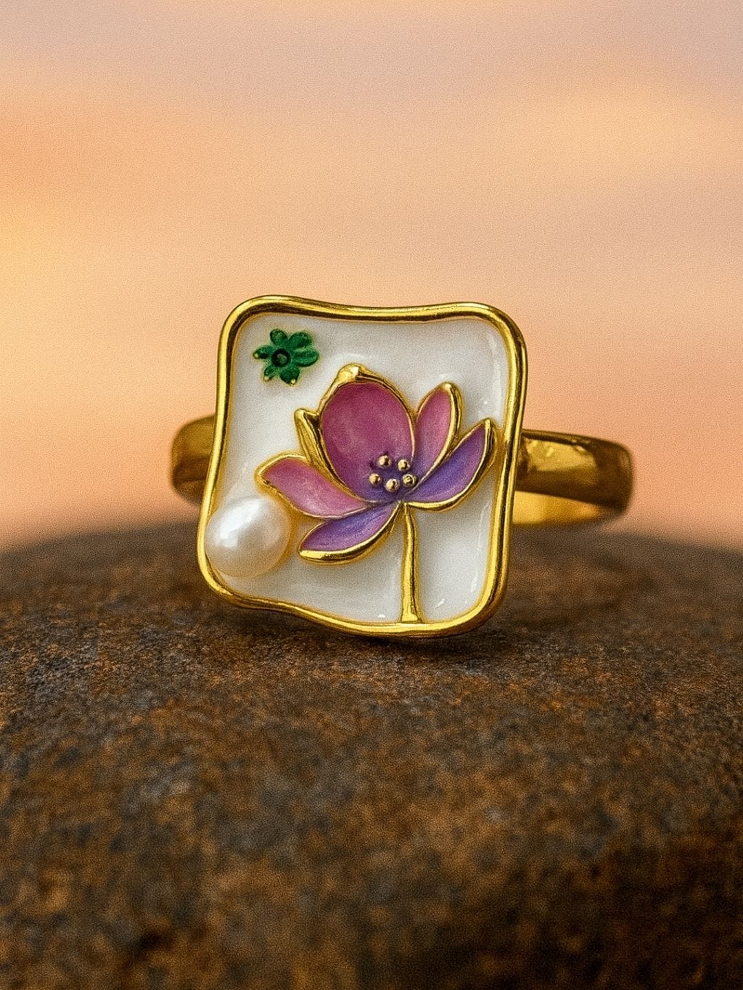 Lotus Enamel Art Ring