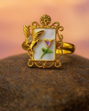 Gold-Plated Stainless Steel Butterfly & Floral Enamel Ring