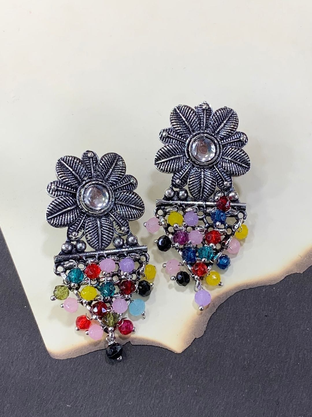 Floral Drop Bead Earrings - Image 3