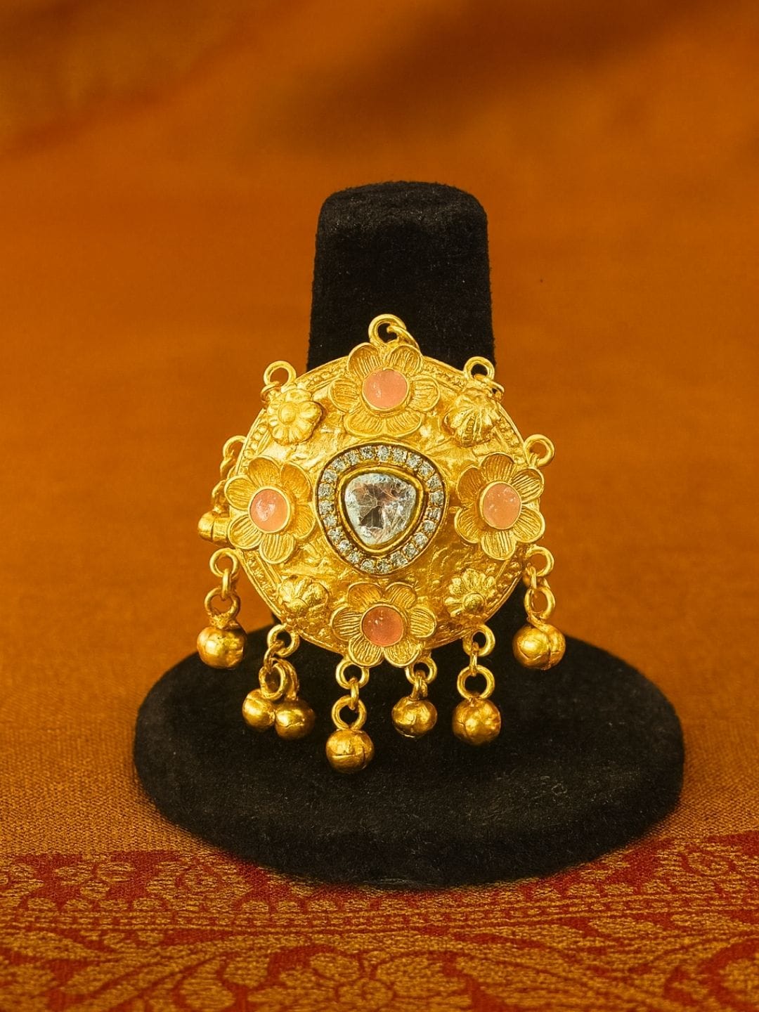 Kashmiri White Kundan Ghungroo Statement Ring - Image 6