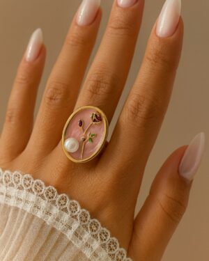 Pink Bloom Pearl Enamel Ring