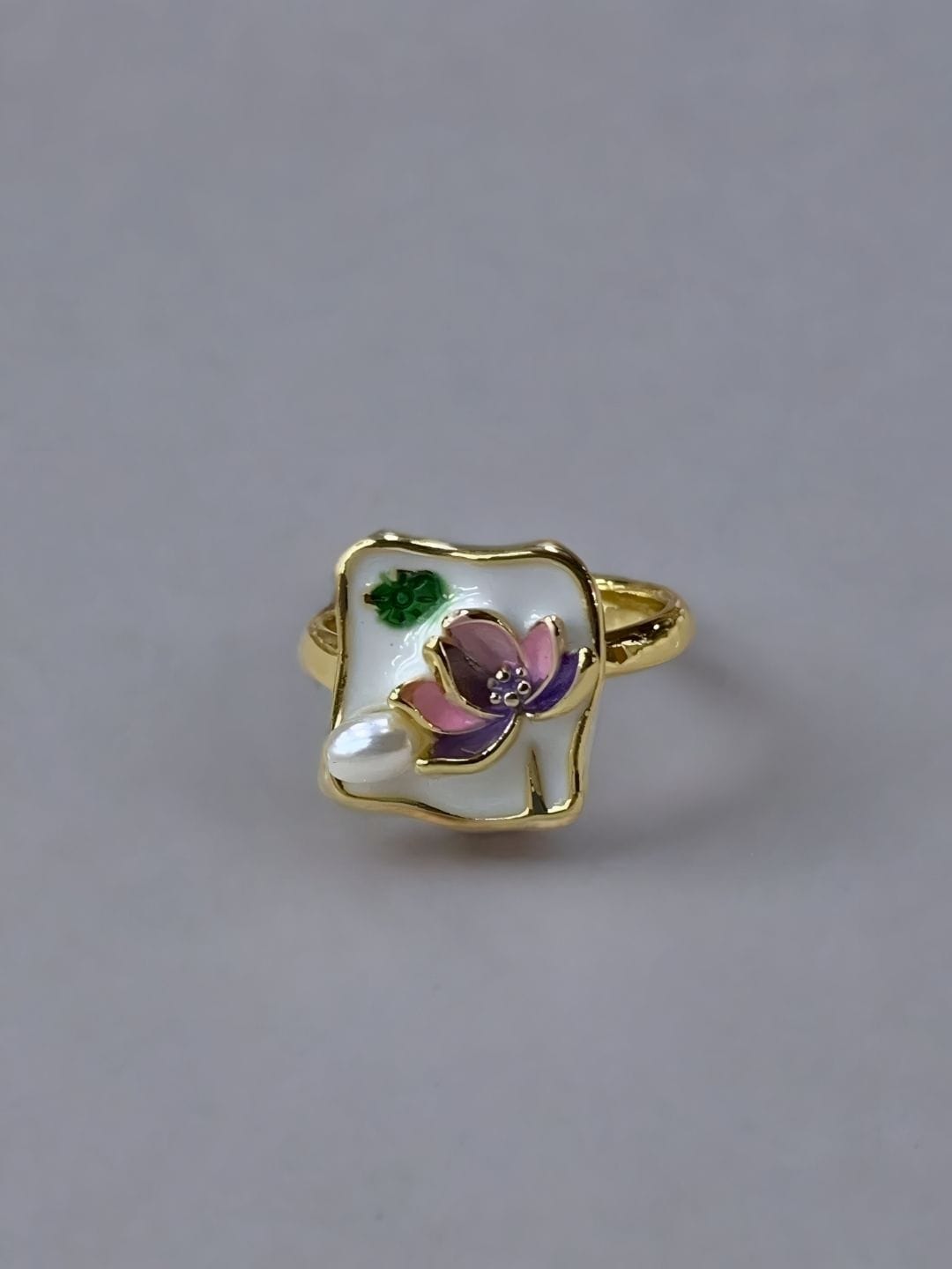 Lotus Enamel Art Ring - Image 2
