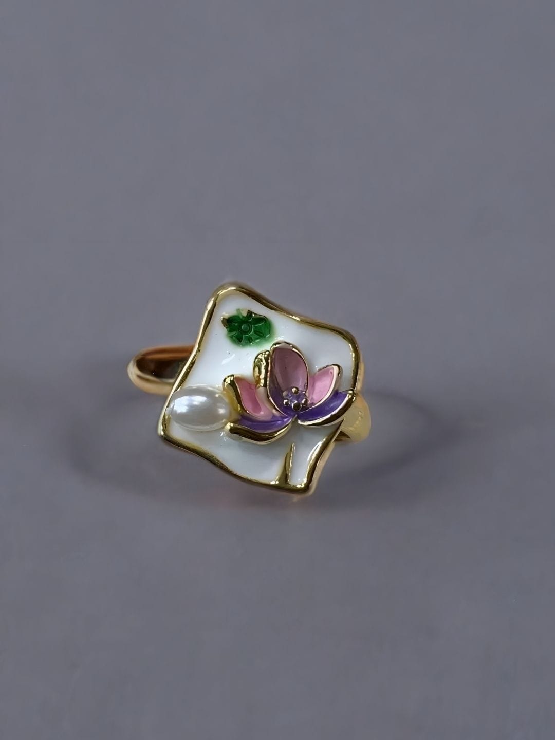 Lotus Enamel Art Ring - Image 3