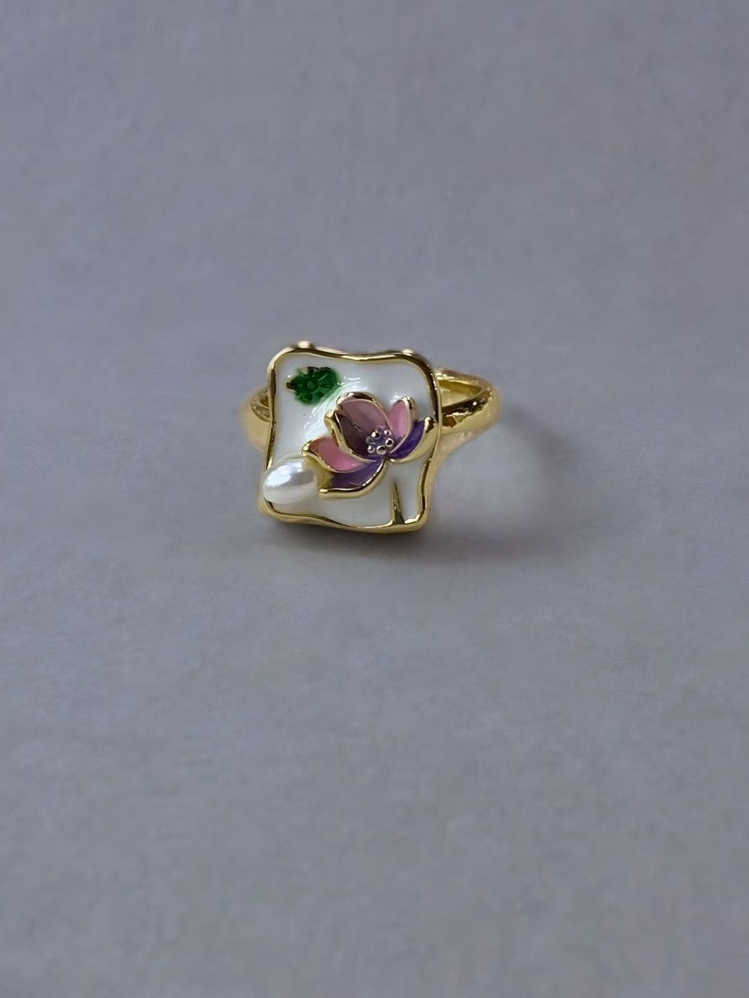 Lotus Enamel Art Ring - Image 4