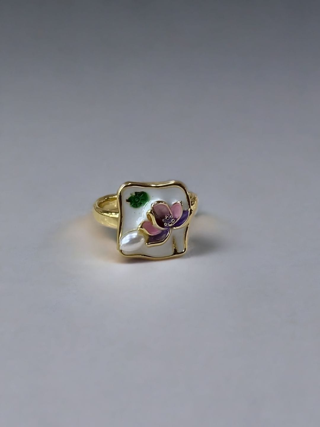Lotus Enamel Art Ring - Image 6
